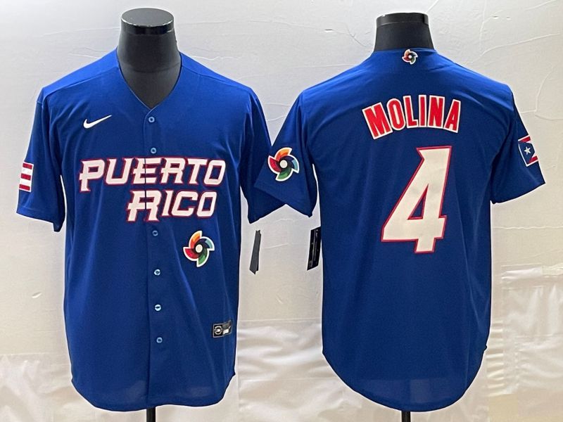 Men 2023 World Cub Puerto Rico #4 Molina Blue Nike MLB Jersey